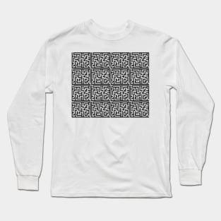 Black Ink Labyrinth Outlined in White Ink Long Sleeve T-Shirt